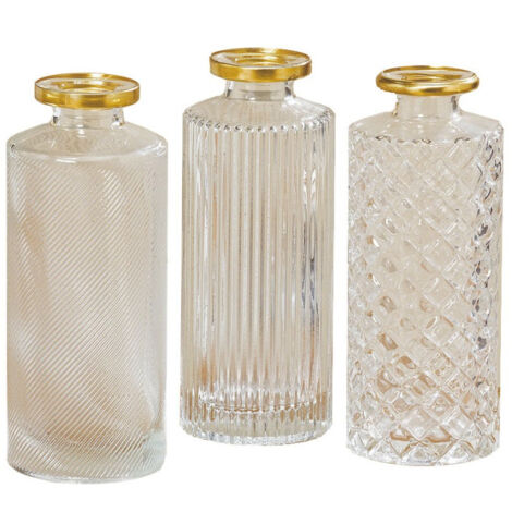 Set de 3 Vases Soliflores en Verre Transparent et Doré - Hauteur 13cm