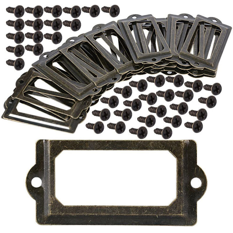 Ccykxa – Set de 30 porte-étiquettes en métal 70x33mm – Finition bronze vintage – Pour tiroirs et bibliothèques – Matériau durable avec vis