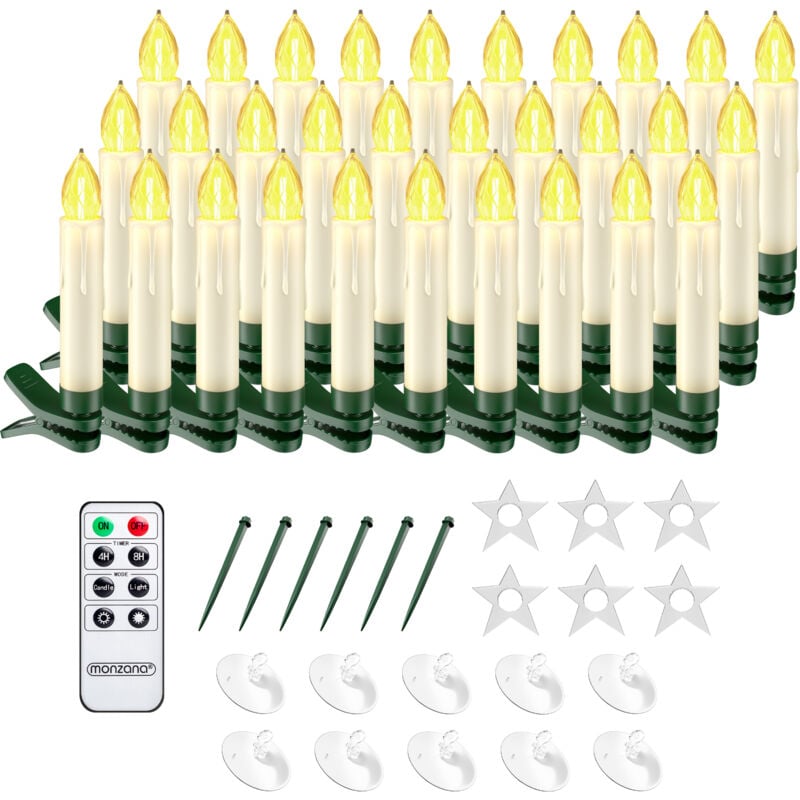 

Monzana - Set de 30 velas LED con accesorios Decoración de Navidad con temporizador y control remoto - Blanco o Multicolor Blanco cálido - Blanco