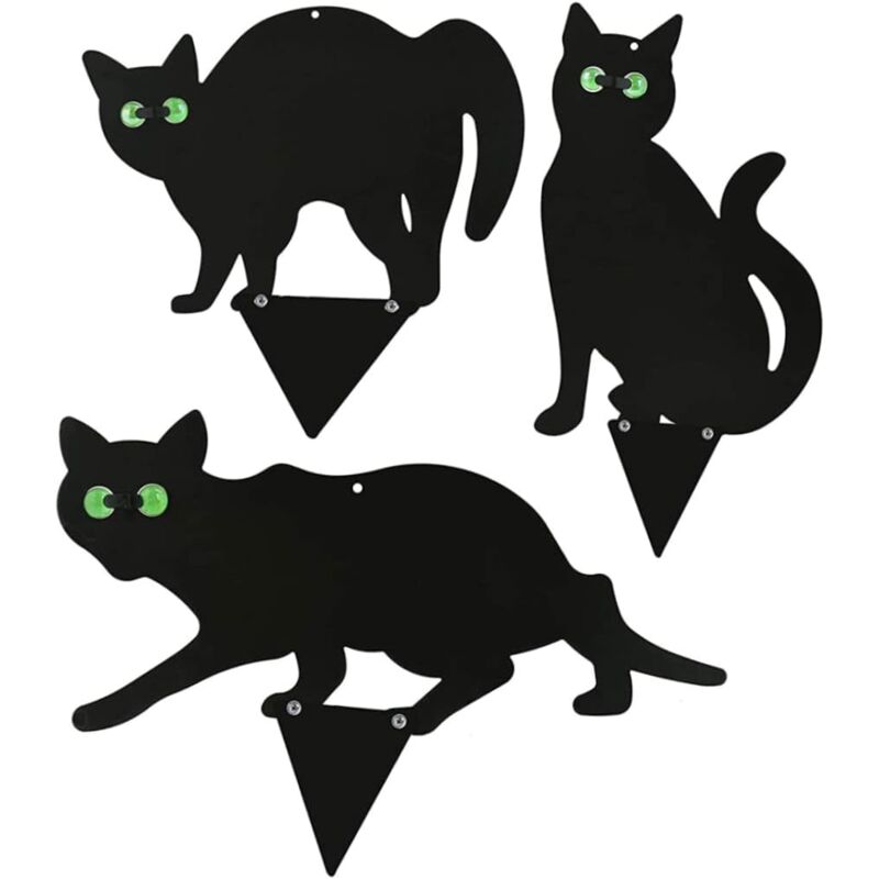 Set de 3pcs Chats de Jardin Noir Effrayant en Metal Epouvantail Contre Animaux Oiseaux/Rongeurs/Renards (3pcs Chats)
