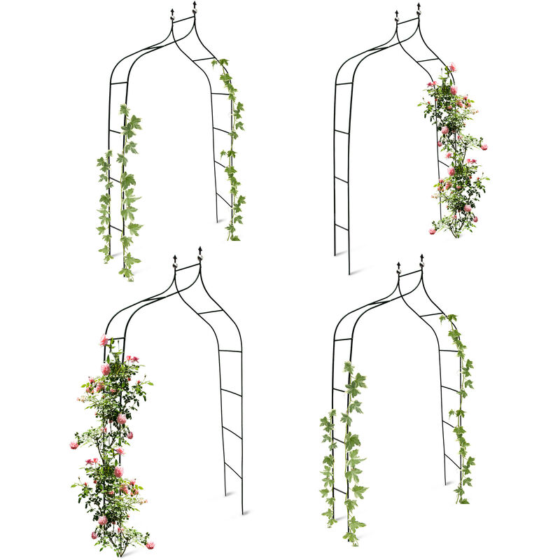 Set de 4 arches à rosiers courbée avec pointe, métal 2,4 m, arceau de jardin, obélisque, tuteur plantes grimpantes, vert