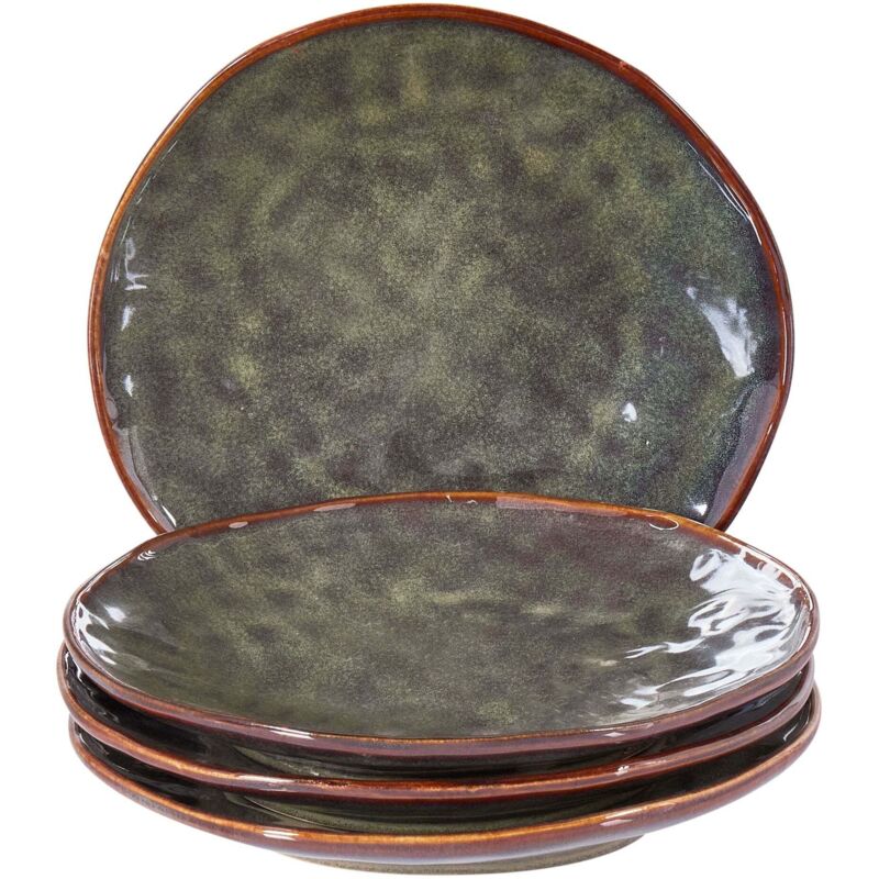 Beliani - Set de 4 Assiettes à Desserts en Grès Finition Émail pour 4 Personnes Vert Foncé Thyme
