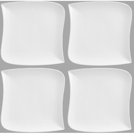 Set de 4 assiettes plates carrée design vague - 30 cm x 30 cm - Porcelaine - Livraison gratuite