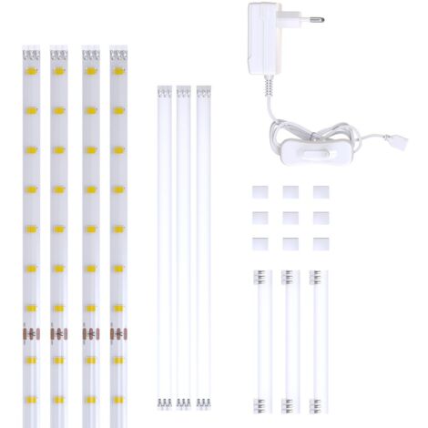 Set de 4 bandes LED à 50cm (2m au total) blanc éclairage décoratif cuisine vitrine télé connecteurs inclus