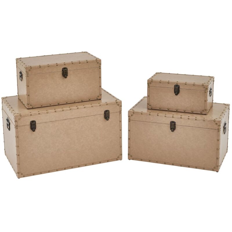 

Set de 4 baúles tapizados de madera y polipiel beige