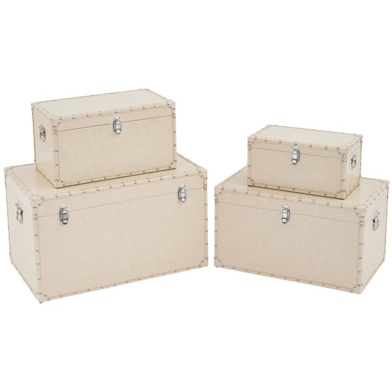 

Set de 4 baúles tapizados de madera y polipiel blanco roto