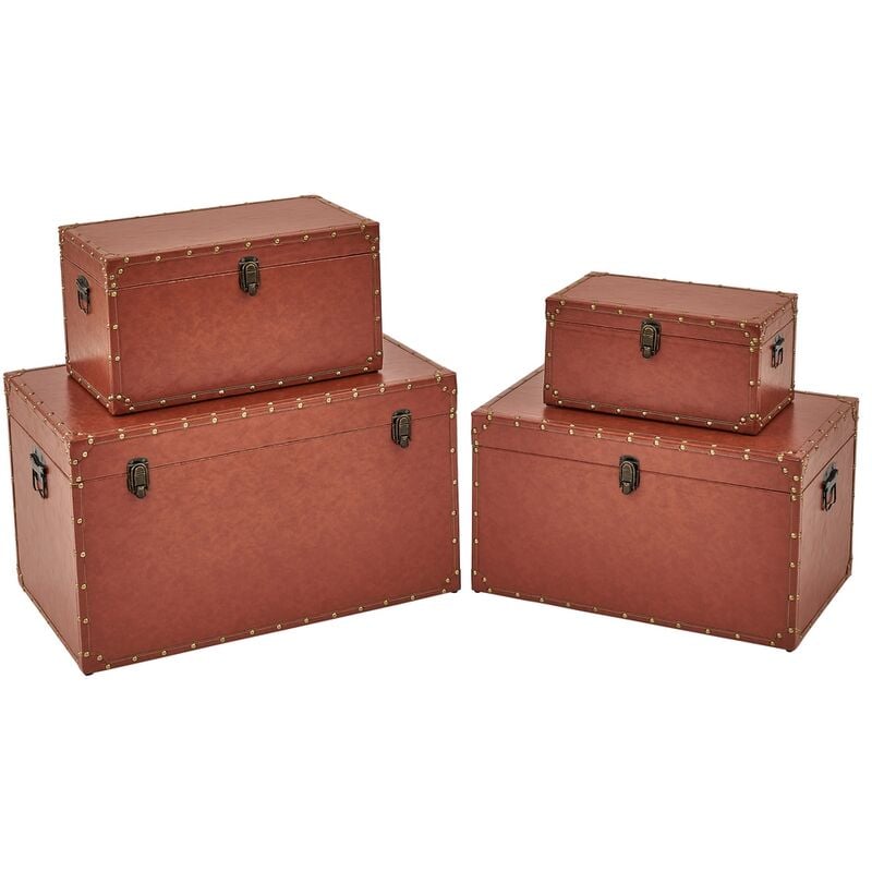 

Set de 4 baúles tapizados de madera y polipiel marrones
