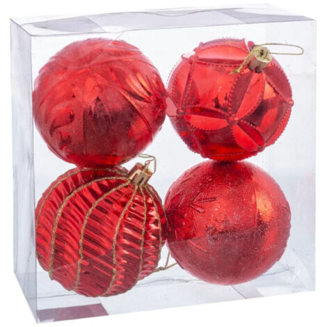 Set de 4 boules de Noël rouges et dorées - 8cm