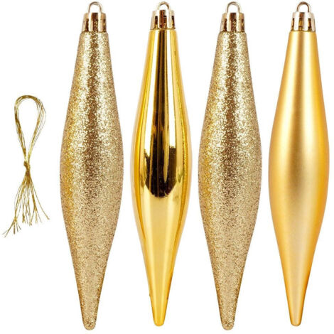 Set de 4 boules de Noël stalactites dorées - 4x15cm