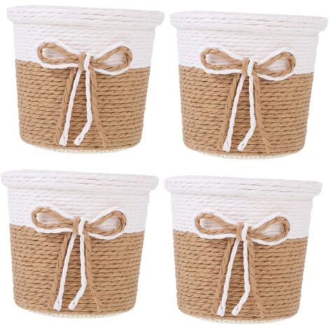 Set De 4 Cache-Pots Ronds En Papier Tissé Imperméable Pour Plantes D’intérieur – Style Naturel Minimaliste Pour Bureau Jardin Et Maison