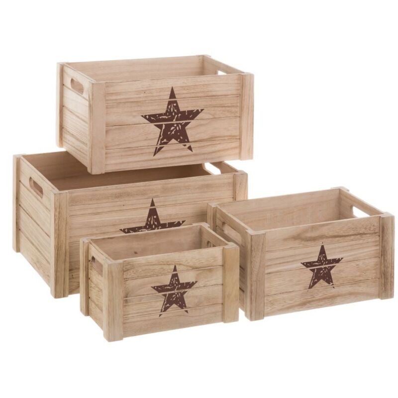 

Set de 4 cajas de madera de diseño beige industrial