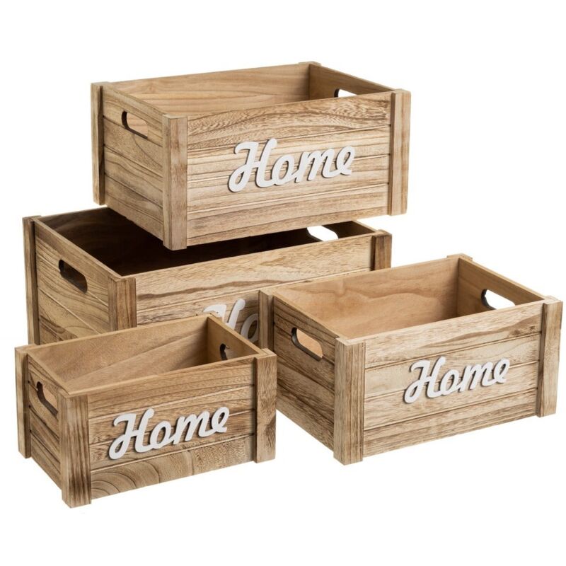 

Set de 4 cajas de paulonia multiusos naturales rústicas, de41x31x20 cm
