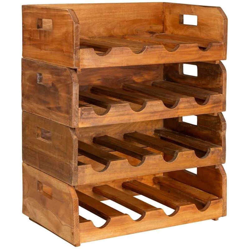 Set de 4 casiers empilable à bouteilles jusqu'à 16 bouteilles en bois d'acajou massif brun DEC024406