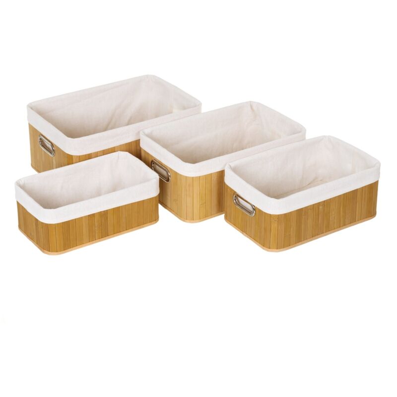 

Set de 4 cestas de bambú marrón multiusos trenzadas