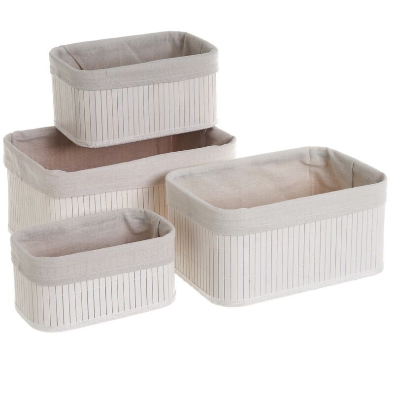 

Set de 4 cestas de bambú y tela blancas forradas
