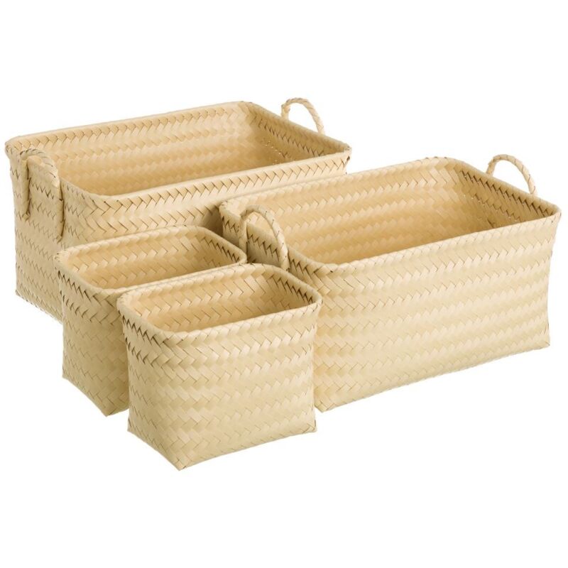 

Set de 4 cestas de polipropileno beige trenzadas