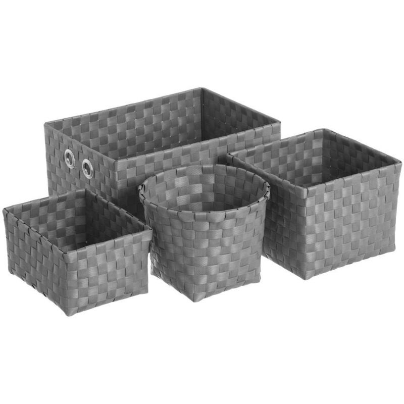 

Set de 4 cestas de polipropileno grises trenzadas