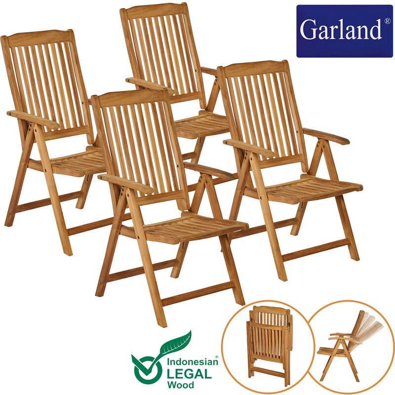 Set de 4 chaises de jardin Bari bois teck massif fauteuils réglables 5 positions