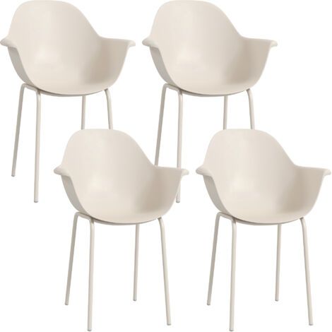Set de 4 chaises de jardin. Chaises empilables avec dossier et accoudoirs. Chaises pour le balcon. Chaise adaptée aux personnes pesant jusqu’à 120 kg. Couleur gris.