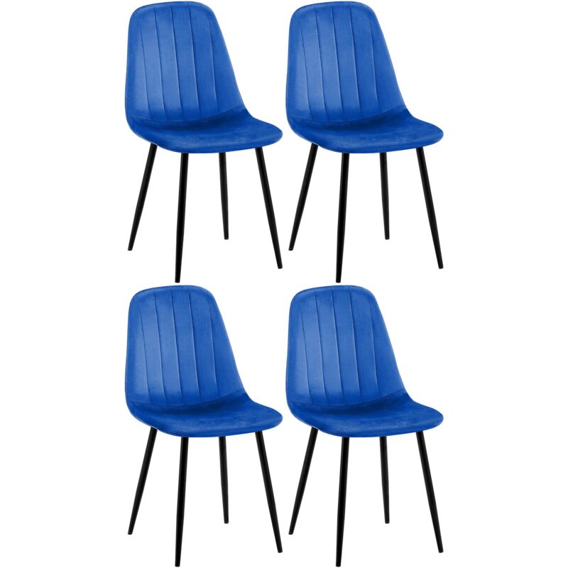 Décoshop26 - Set de 4 chaises de salle à manger coutures décoratives verticales en tissu bleu et pieds métal noir 100001750