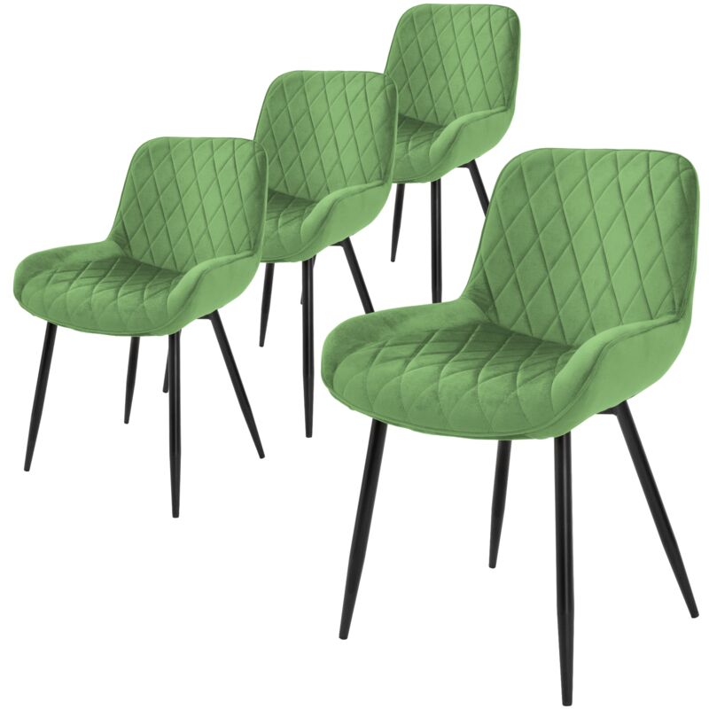 Ml-design - Lot 4x Chaises de Salle à Manger Vert Sauge, Style Moderne/Retro, Dossier et Accoudoirs Rembourrée Aspect Velours, Pieds en Métal Noir,