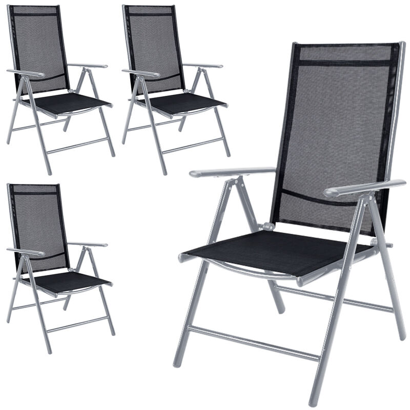 Set de 4 chaises en aluminium avec dossier haut réglable en 8 positions - Bern - chaise fauteuil de jardin