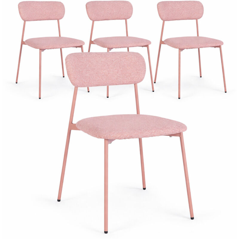 Set de 4 chaises INKA – Acier peint & assise rembourrée-Rose