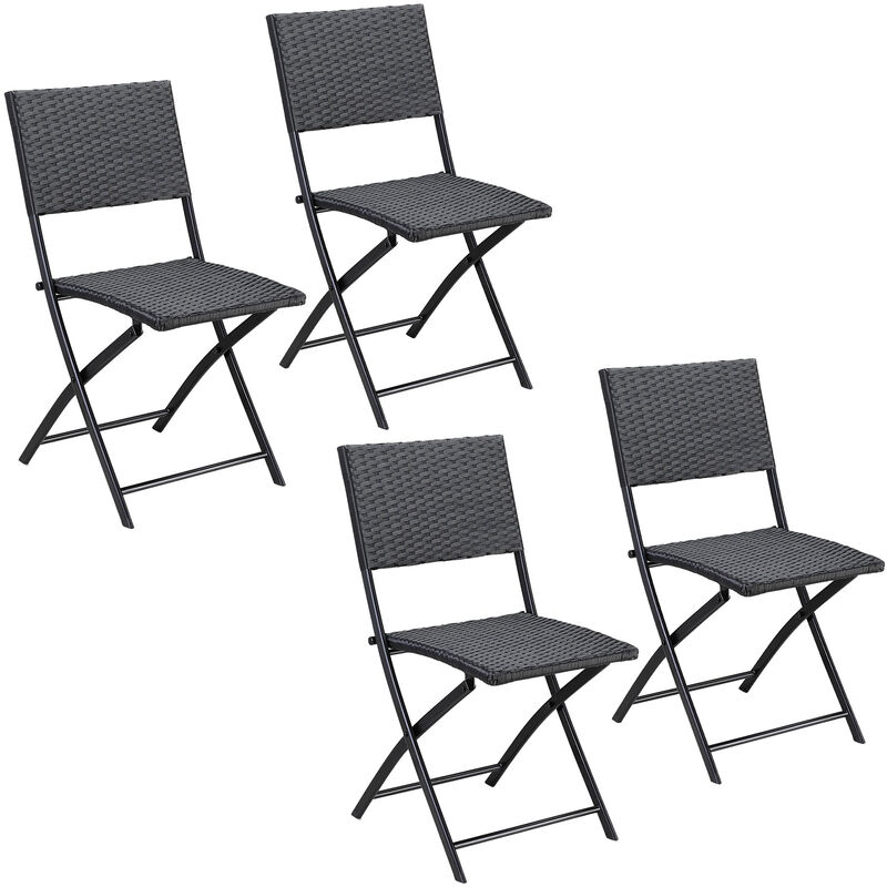 Casaria - Set de 4 chaises pliantes Rome en polyrotin noir chaise de jardin confortable