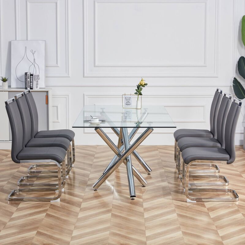 Hauss Spole - Set de 4 Chaises Rembourré avec Structure Métallique Chromée, pu, Charge Jusqu'à 120kg, Gris