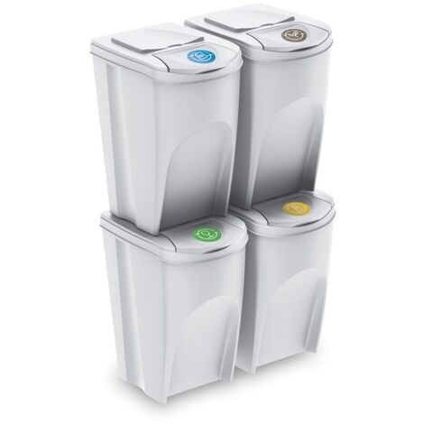 Cubo de basura y reciclaje blanco EMI, 4 cubos grandes