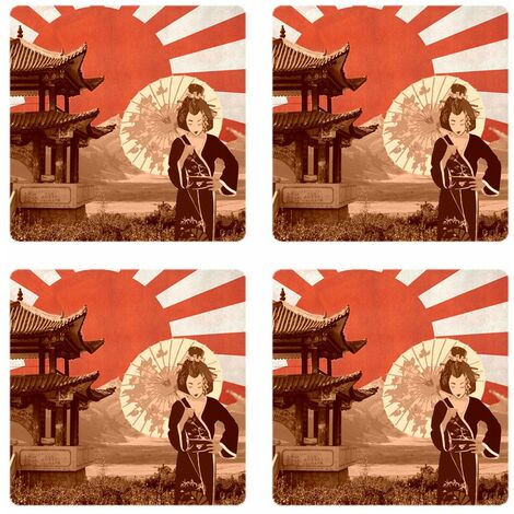 Set de 4 dessous de verres Décor Japon Cbkreation