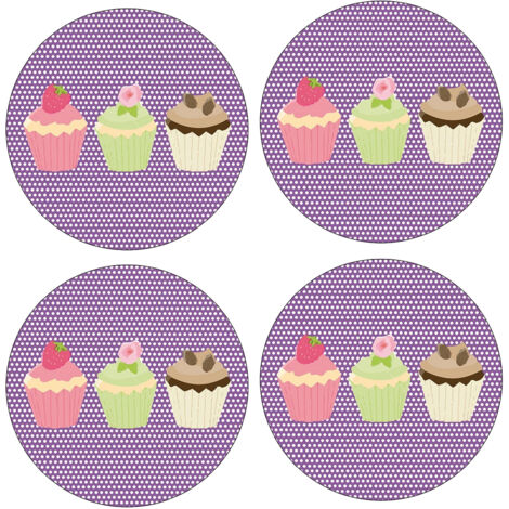 Set de 4 dessous de verres ronds 3 cupcakes by Cbkreation