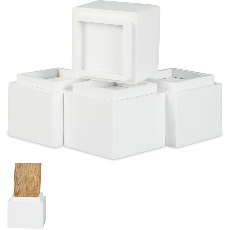 

Set de 4 Elevadores Mesa, Silla, Cama, Muebles, Alza, Taco, Bambú, 8,5 cm Elevación, 10x11,5x11,5 cm, Blanco