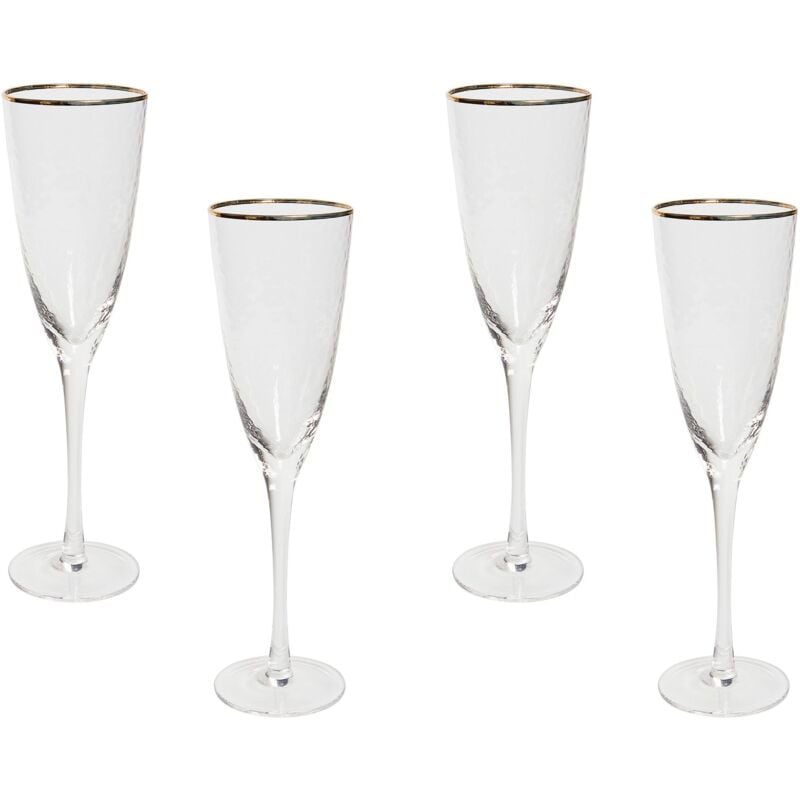 Beliani - Set de 4 Flûtes à Champagne Soufflées à la Main 250 ml Bordure Dorée Topaz
