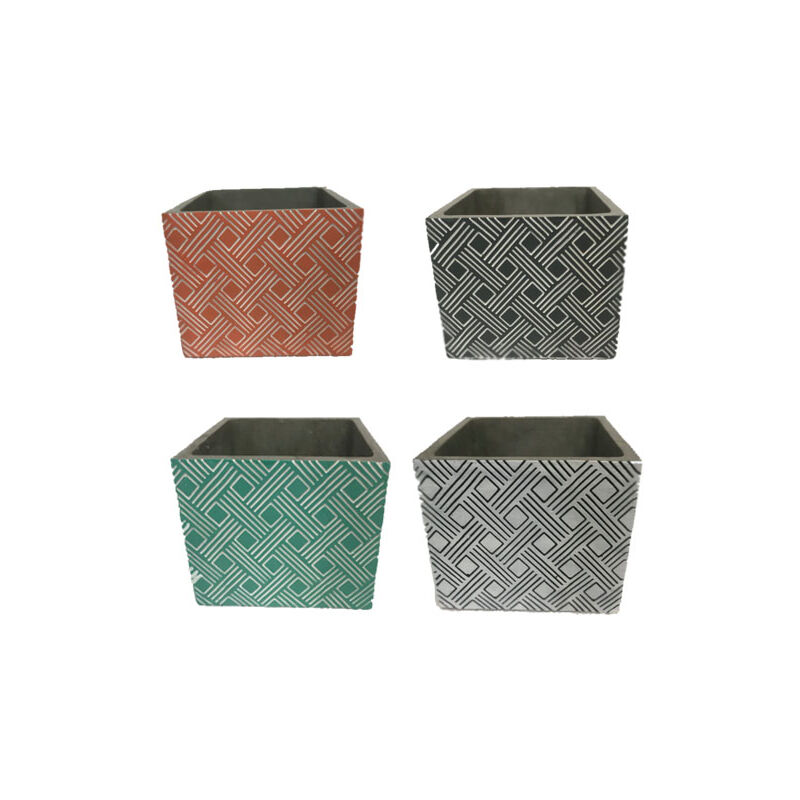 

Set de 4 maceteros de jardín Fiore cuadrados de cemento multicolor de 14x14x12 cm