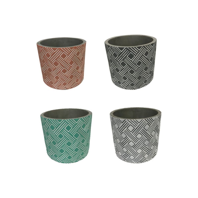 

Set de 4 maceteros de jardín Fiore redondos de cemento multicolor de Ø 14x12 cm