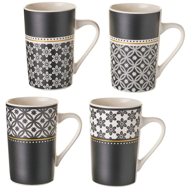 Retro - Set de 4 mugs en céramique noirs