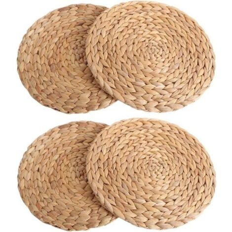 Set de 4 napperons ronds en rotin tressé naturel, vert tendre – idéal pour table basse ou salle à manger