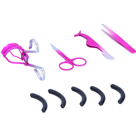 Set de 4 outils à cils et sourcils en acier inoxydable - Coupe-cils, pince à épiler, ciseaux à sourcils et applicateur de faux cils - Rose dégradé