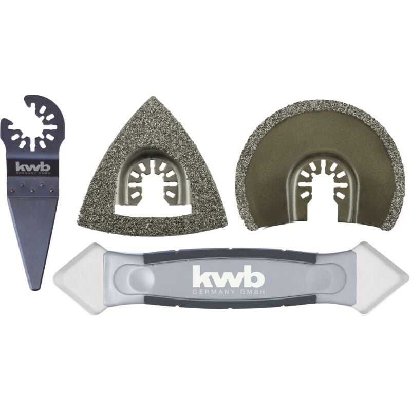 Kwb by Einhell Jeu de 4 Outils multifonctions pour carrelage (râpe hm, 2 lames de scie segmentée hm, grattoir)