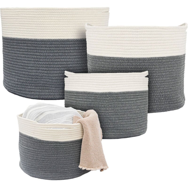 Set de 4 Paniers en Corde de Coton Corbeilles à Linge 20-60L PaniersRangement