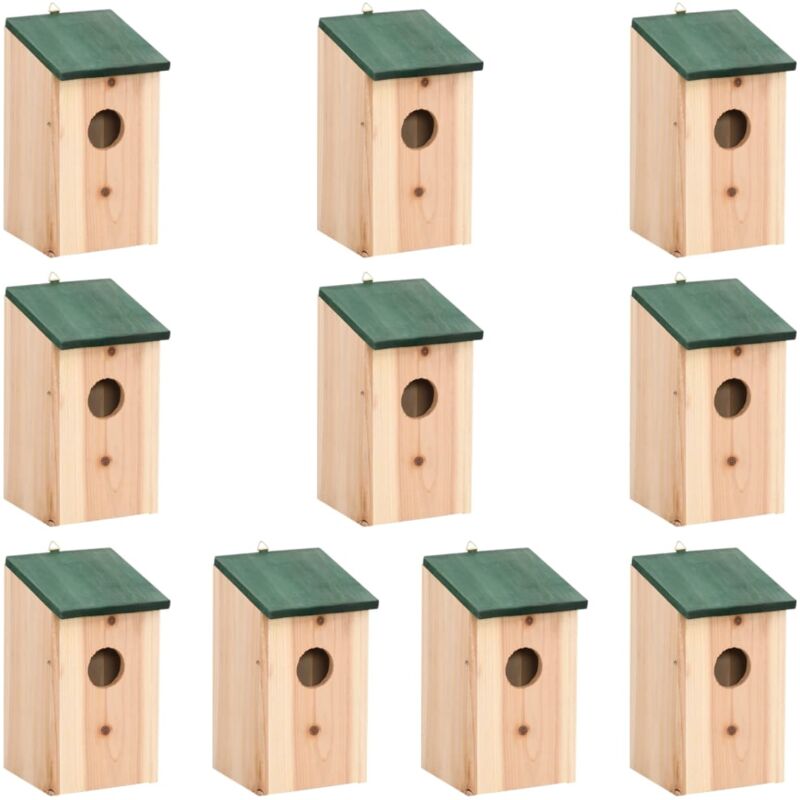 vidaXL Vogelhäuser 10 Stk. Tanne Massivholz 12x12x22 cm
