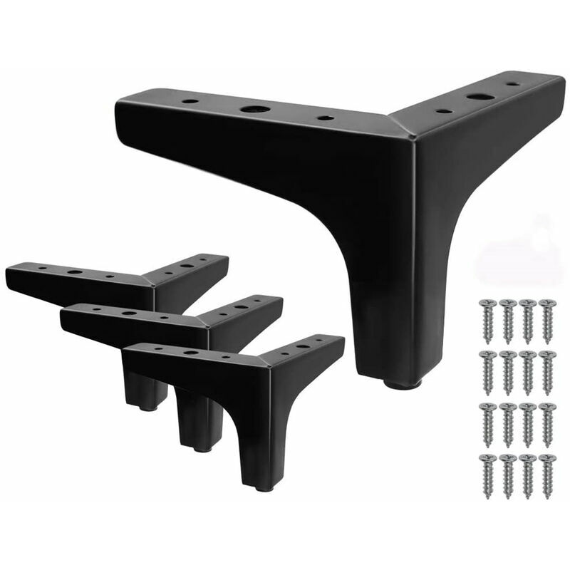 Ulisem Set de 4 Pieds de Lit en Métal en Forme de Triangle - Noir, Hauteur de 10cm