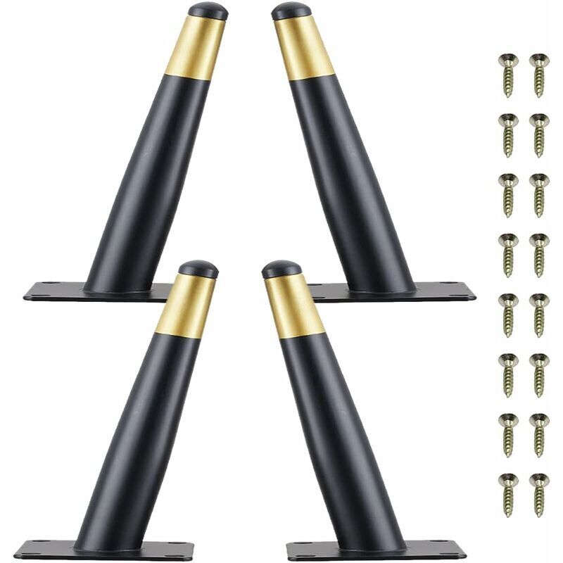 Set de 4 Pieds de Meuble 10cm Noir et Doré Pieds pour Table Chaise en Métal avec Base Silencieuse Antidérapante