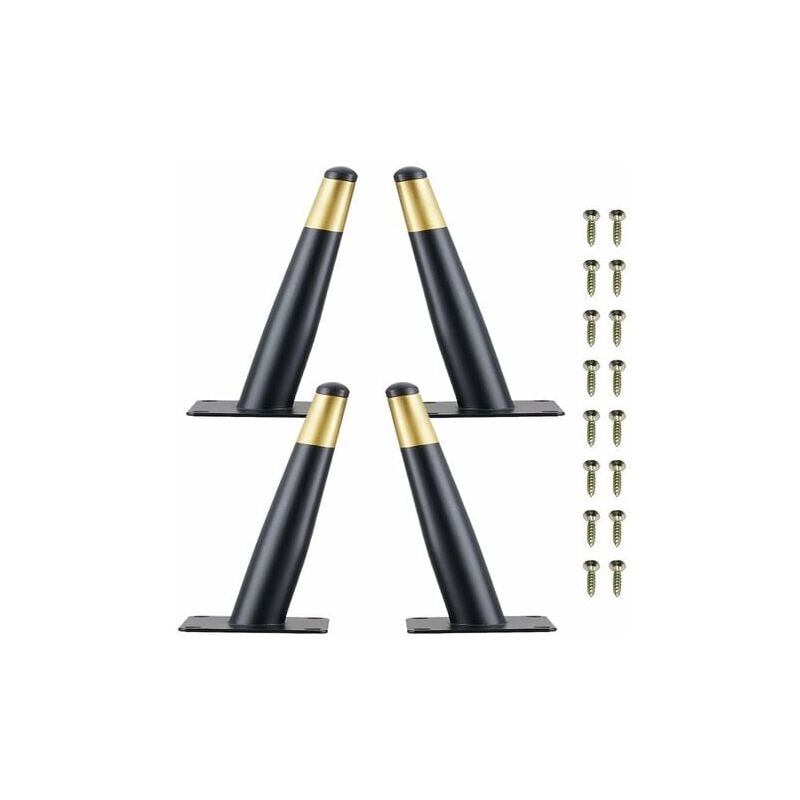 Set de 4 Pieds de Meuble 10cm Pieds pour Table Chaise en Métal avec Base Silencieuse Antidérapante Noir+Doré