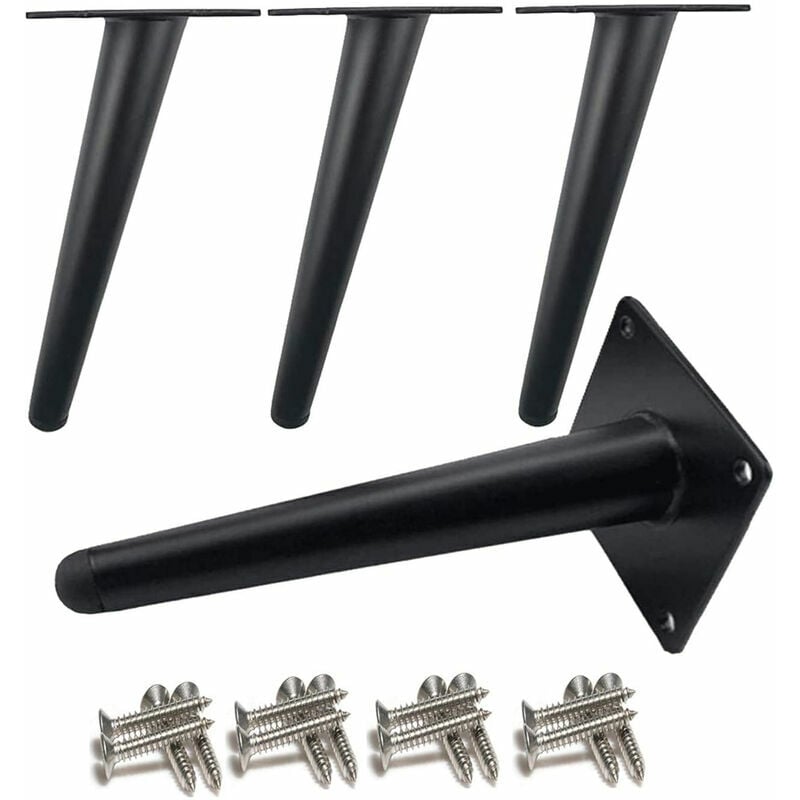 Lucky-88 - Set de 4 Pieds de Meubles 10cm Inclinaison Pieds de Table Dorés en Métal avec Base Silencieuse Antidérapante Noir