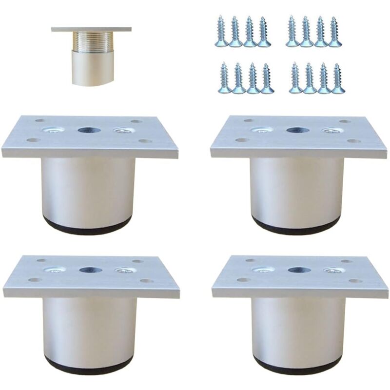 Shining House - Set de 4 pieds de meubles de cuisine en alliage d'aluminium - réglable - rond - pieds de support de canapé pour meubles - blanc