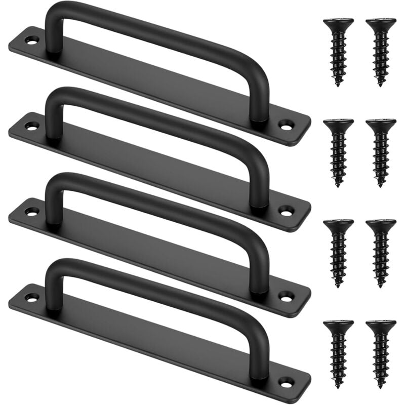 Aougo - Set de 4 Poignées pour Portes Coulissantes, Poignées de Placard Noires pour Armoires,Poignées de Porte de Cabane