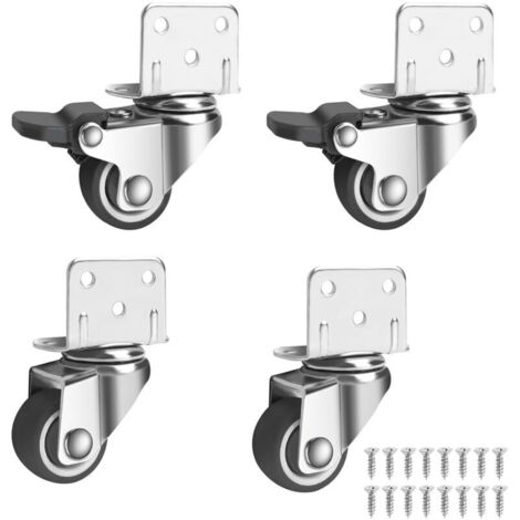 Set de 4 Roulettes Pivotantes Pour Meubles dont 2 avec Frein 25mm Petites Roulettes de Meubles - Rotation à 360 Degrés, Jusqu'à 44kg, Petites Roulette Pivotante pour Meubles, Berceaux