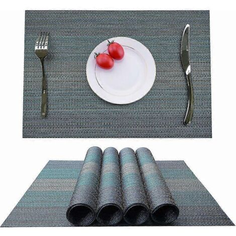 Set de 4 sets de table antidérapants et lavables en PVC résistant à l'usure et à la chaleur, pour la maison, le restaurant et la table à manger, bleu, 45 x 30 cm